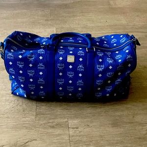 Blue leather MCM weekender bag